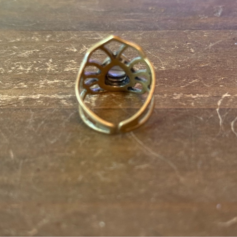 Brass Labradorite Peacock Tail Adjustable Ring - image 6